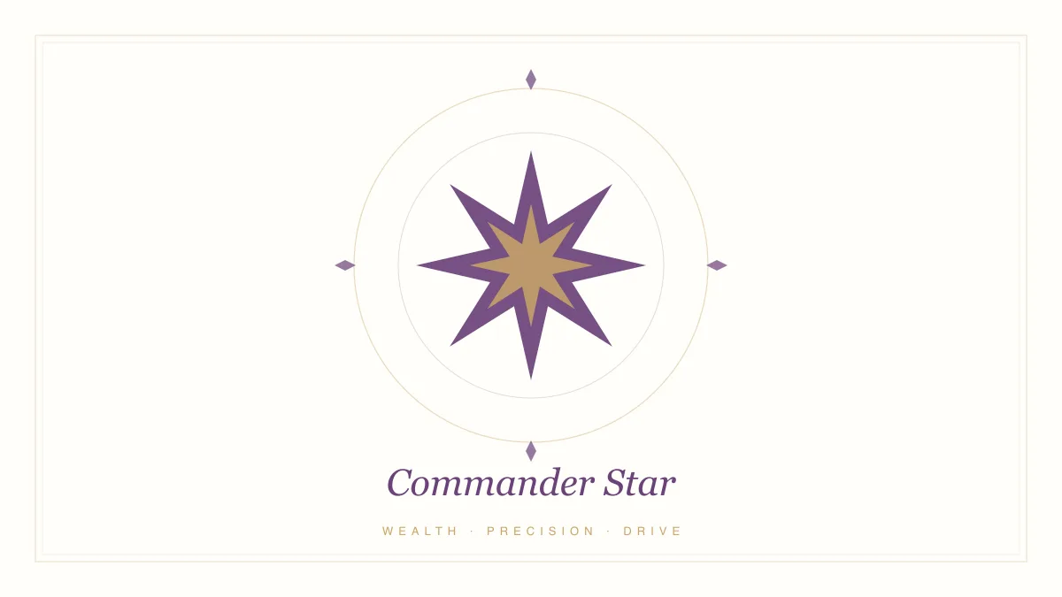 Commander Star illustration — the relentless wealth star in Purple Star Astrology